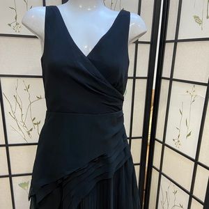 BR Black Asymmetrical Pleated Surplice Dress sz 0